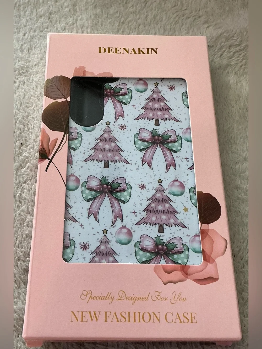 DEENAKIN Samsung Galaxy S24 Plus Christmas Phone Case Pink Trees Bows Holiday Co